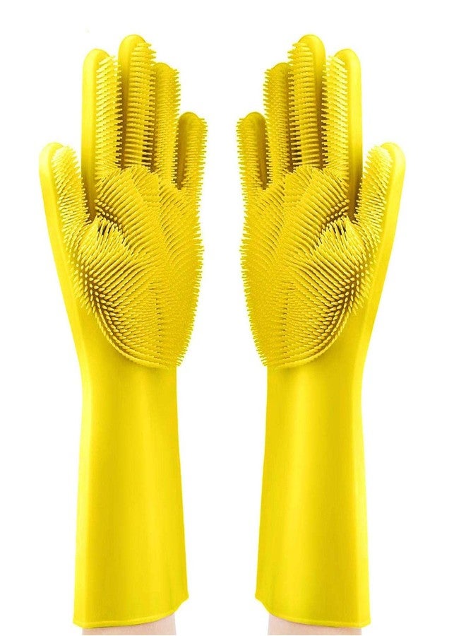 HomeFast Magic Dishwashing Gloves with Scrubber, Silicone Cleaning Gloves for Wash Dish,Kitchen, Bathroom (Yellow) - Image 1